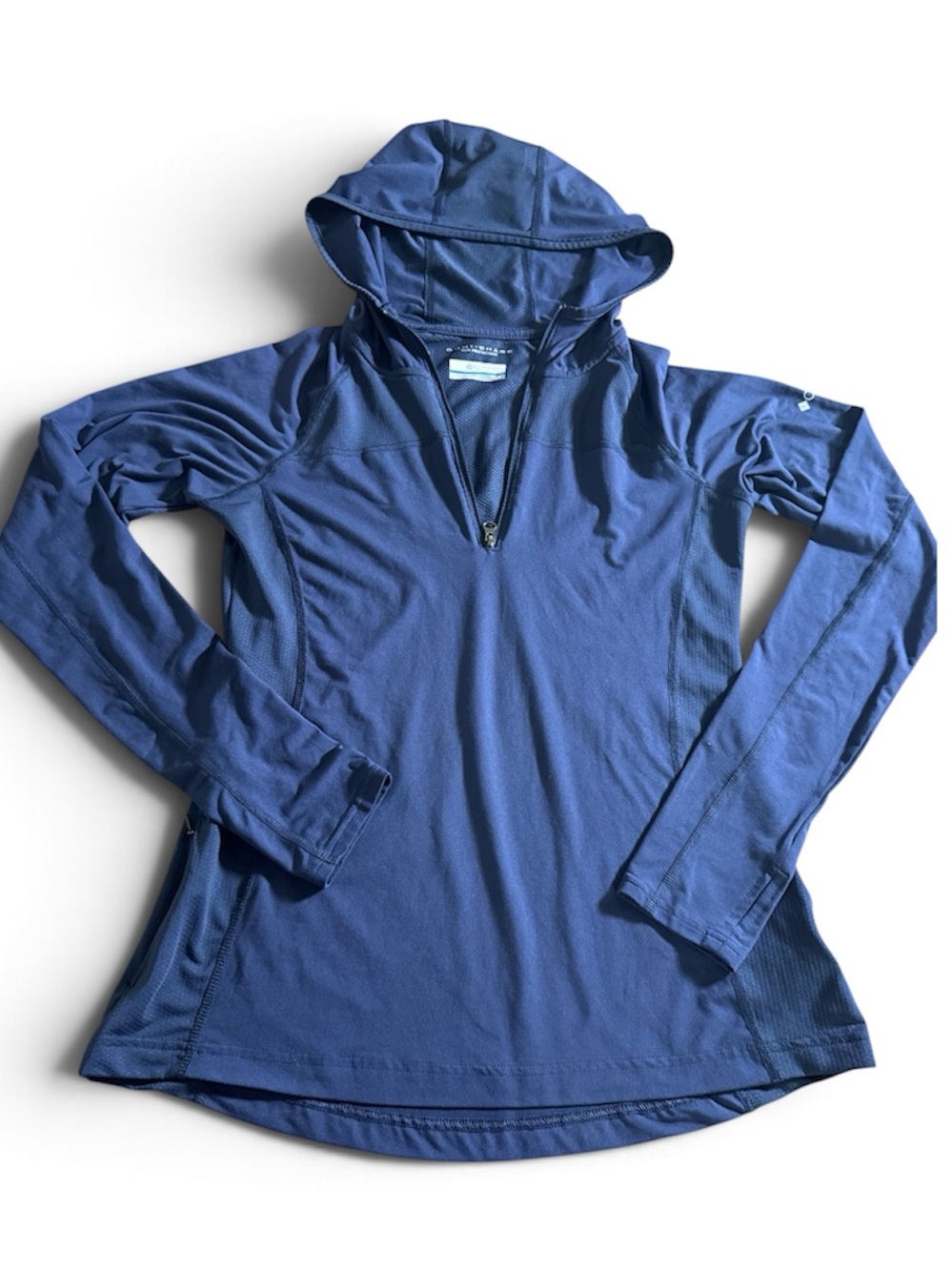 Columbia Omni-Shade Women’s Small Blue Hooded Quarter Zip Sun Shirt Thumbholes
